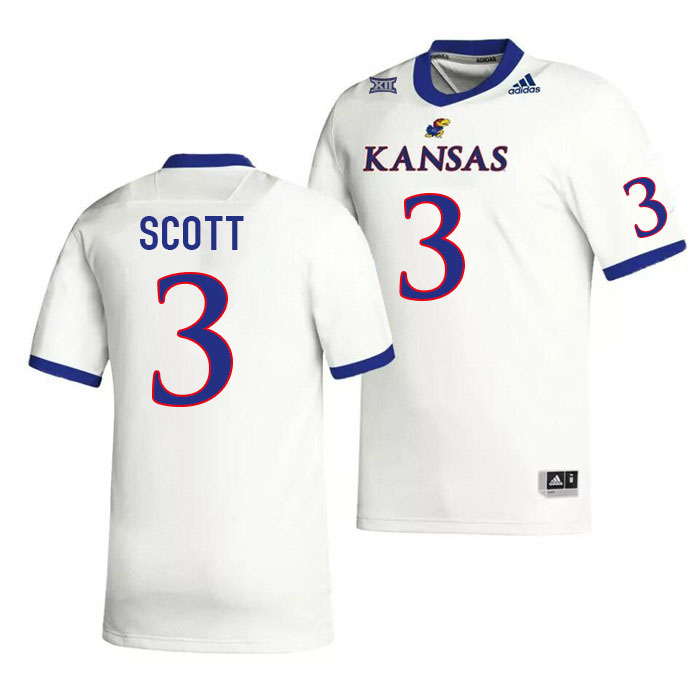 Men #3 Tanaka Scott Kansas Jayhawks College Football Jerseys Stitched Sale-White - Click Image to Close